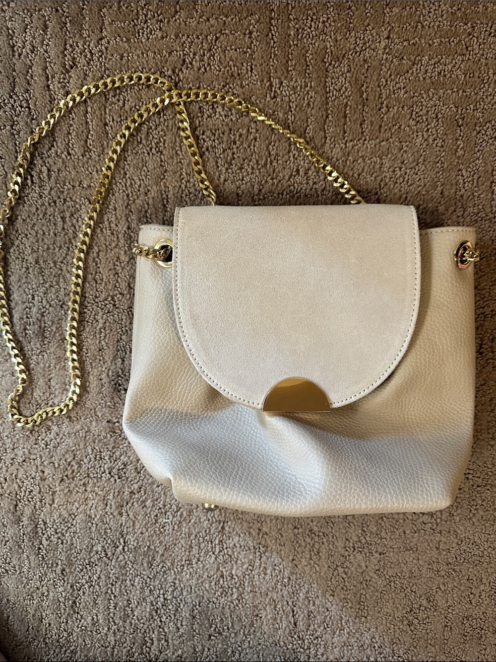 Women's Cream Crossbody Bag with Gold Chain